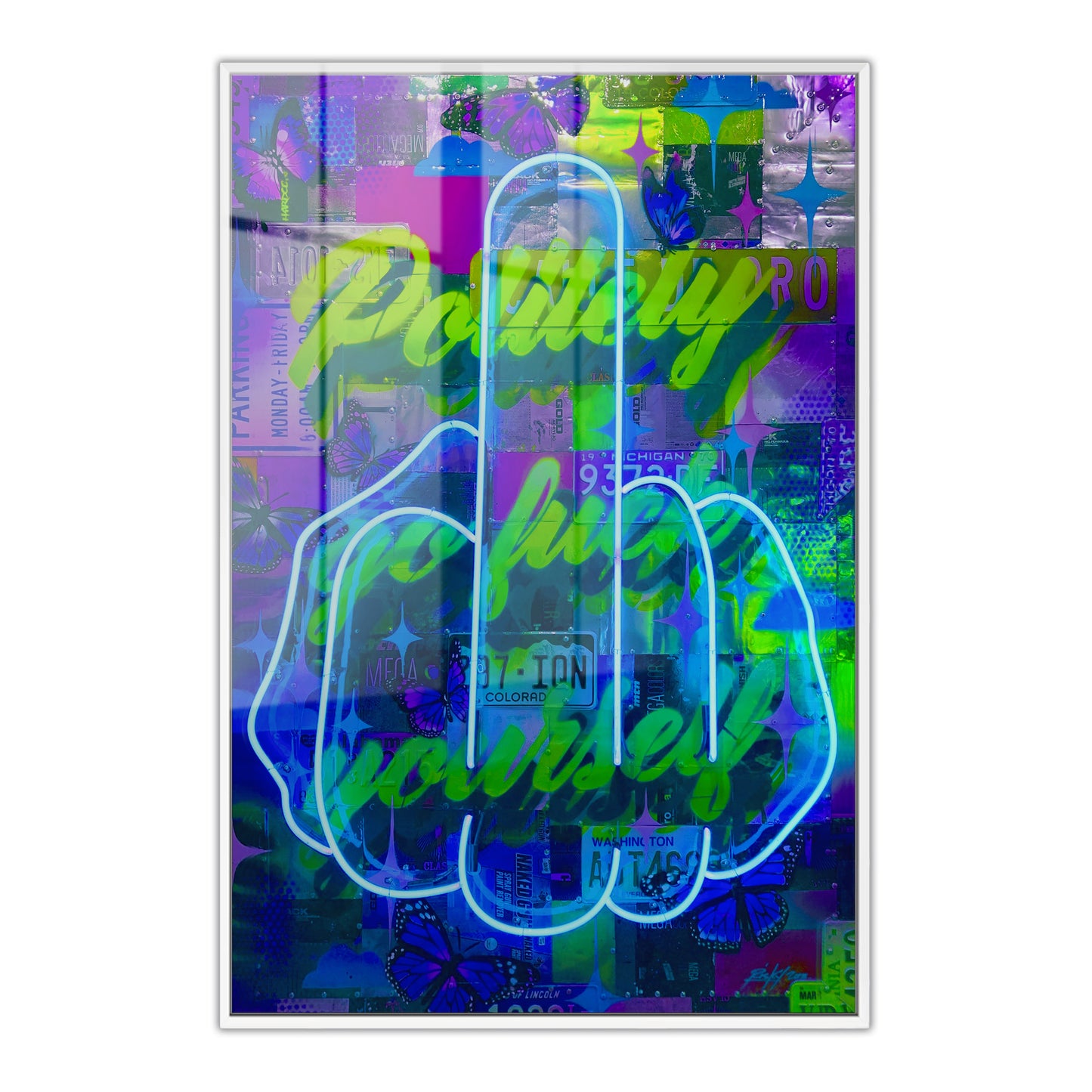 Politely Go F**k Yourself Blue Neon Acrylic Art Print