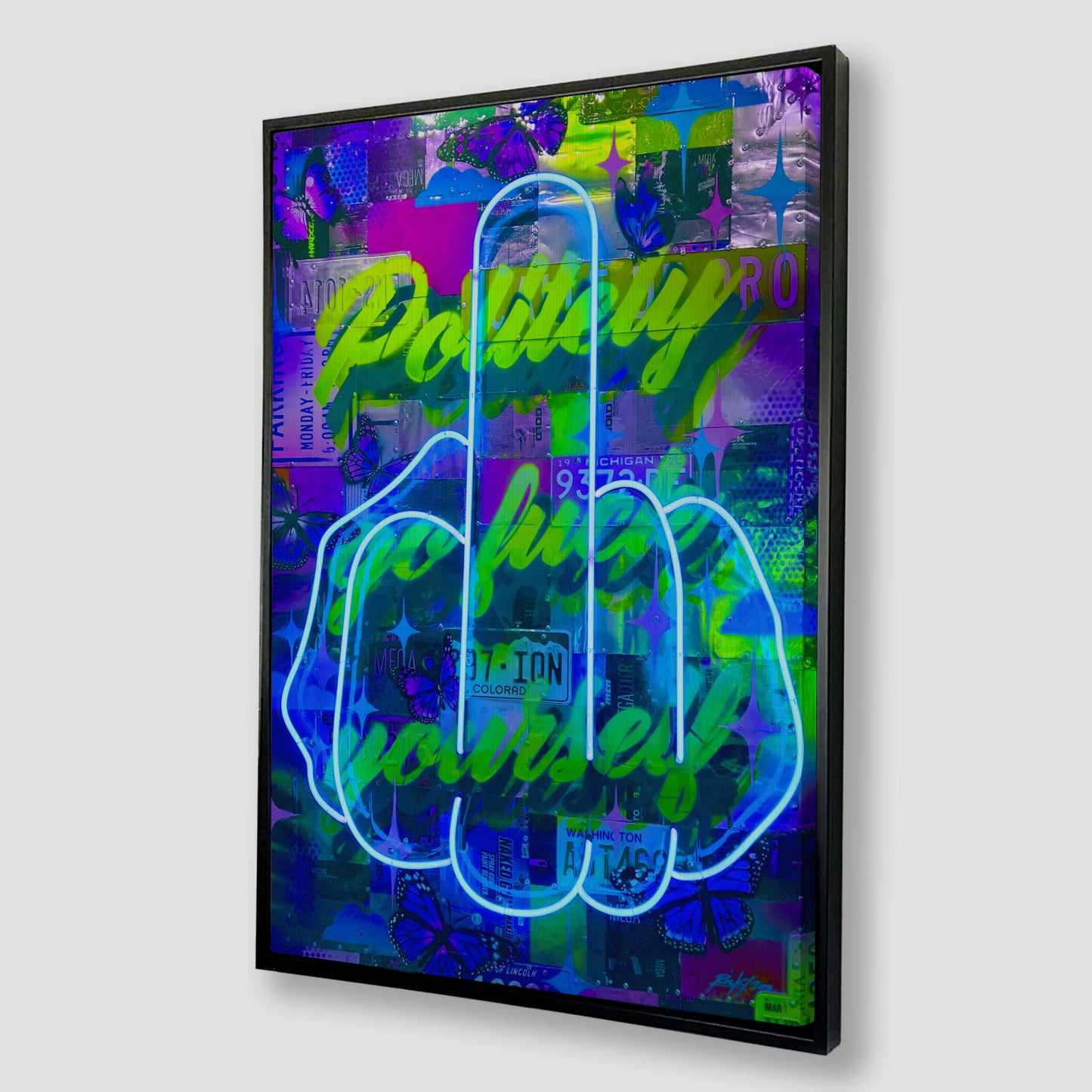 Politely Go F**k Yourself Blue Neon Canvas Art