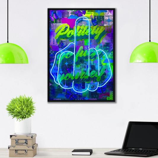 Politely Go F**k Yourself Blue Neon Canvas Art