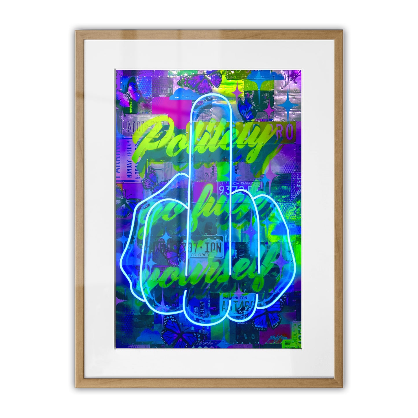Politely Go F**k Yourself Blue Neon Framed Art Print