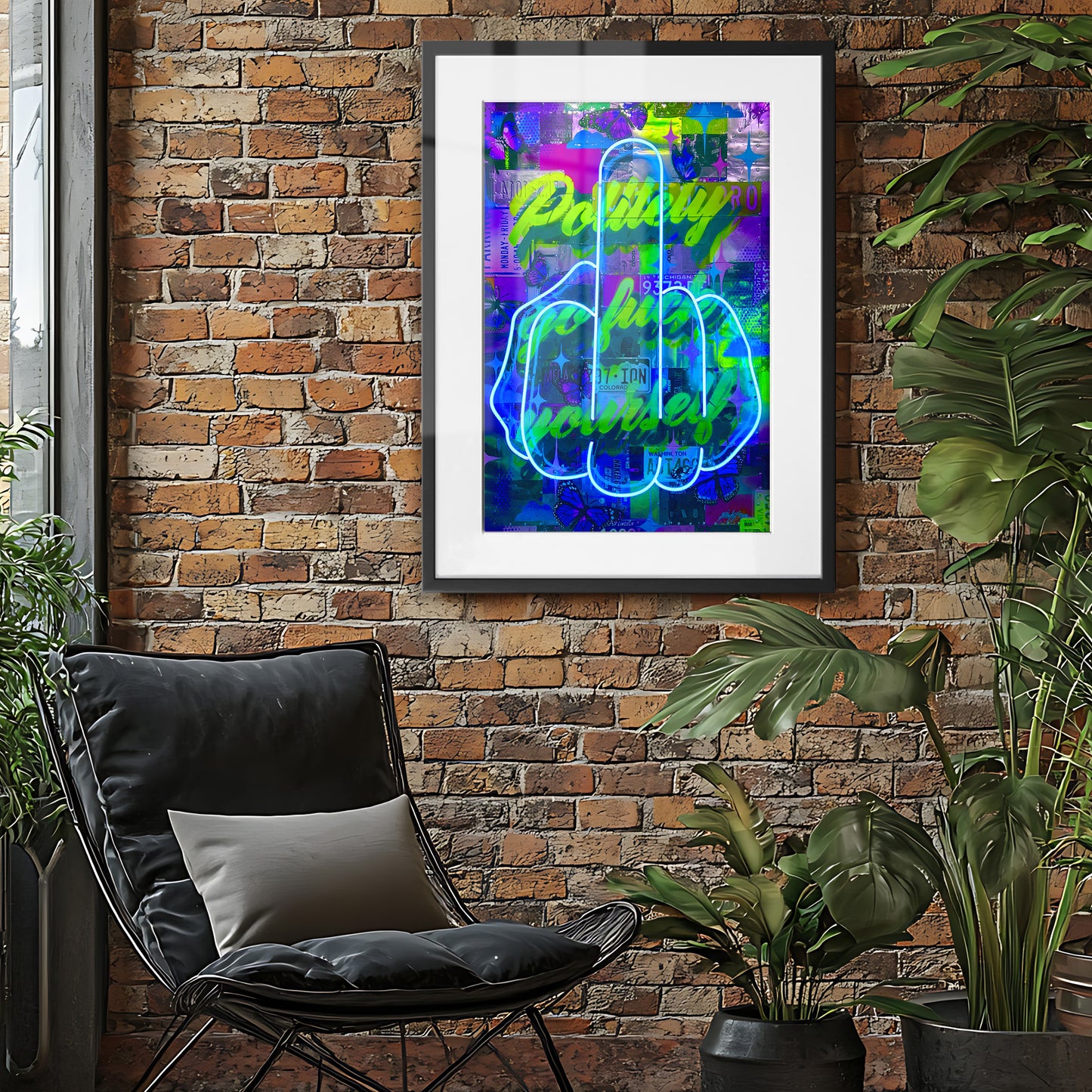 Politely Go F**k Yourself Blue Neon Framed Art Print