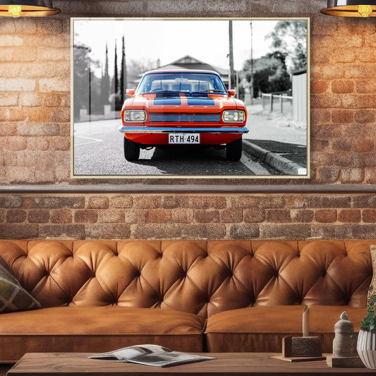 1970s MK1 Ford Capri - Vista Orange Black Stripes Acrylic Art Print