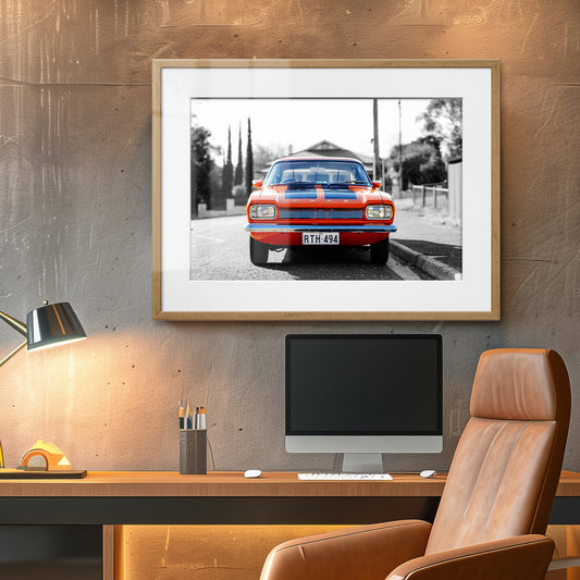 1970s MK1 Ford Capri - Vista Orange Black Stripes Framed Art Print
