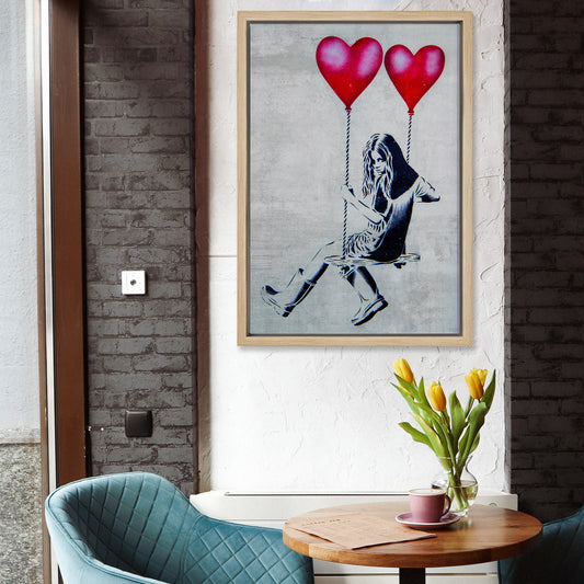 Heart Balloon Swing Girl Canvas Art Print