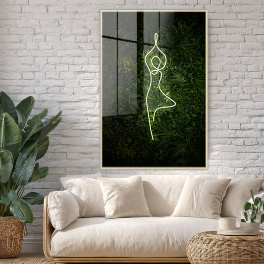 Yoga Tree Pose Neon Acrylic Art Print