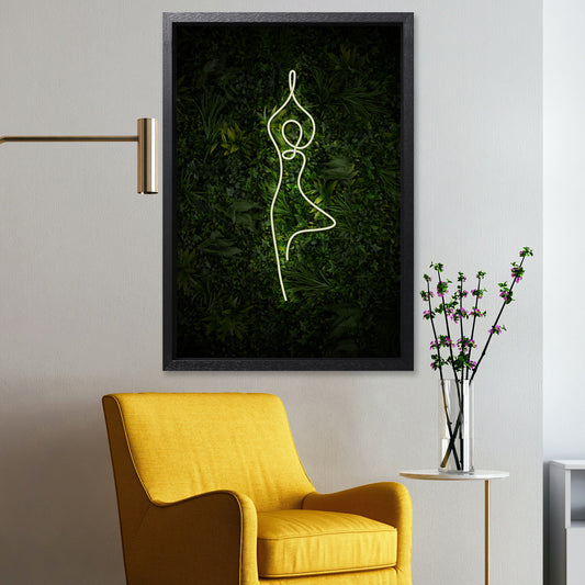 Yoga Tree Pose Neon Canvas Art Print