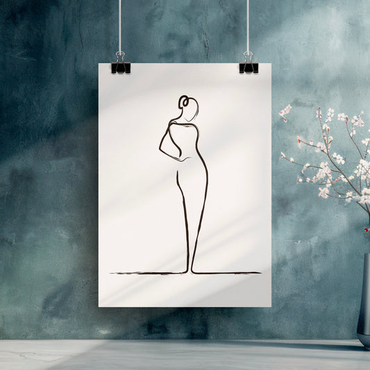 Elegant Woman Line Drawing Poster Print