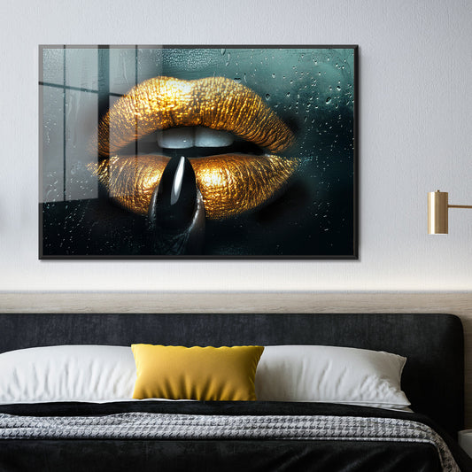 Steamy Gold Lips Acrylic Art Print