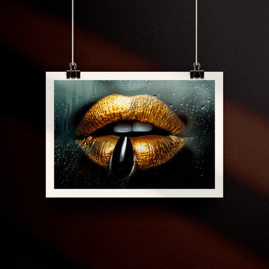 Steamy Gold Lips Poster Print