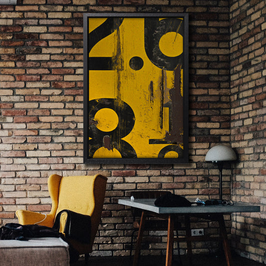 Yellow Numerical Decay Abstract Canvas Art