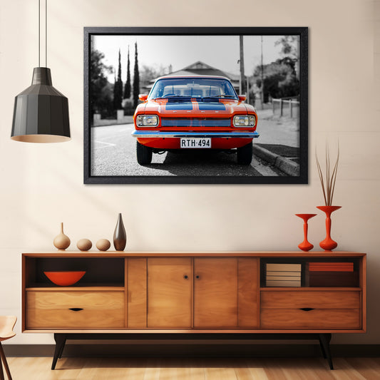 1970s MK1 Ford Capri - Vista Orange Black Stripes Canvas Art