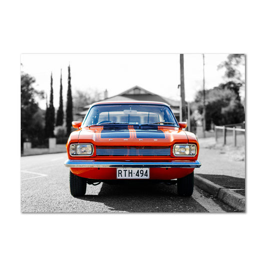 1970s MK1 Ford Capri - Vista Orange Black Stripes Canvas Art