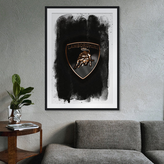 Lamborghini Badge Black Watercolour Canvas Art