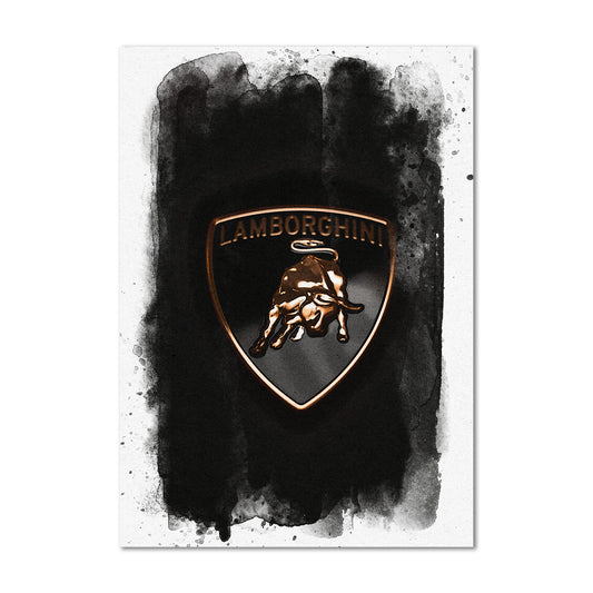 Lamborghini Badge Black Watercolour Canvas Art