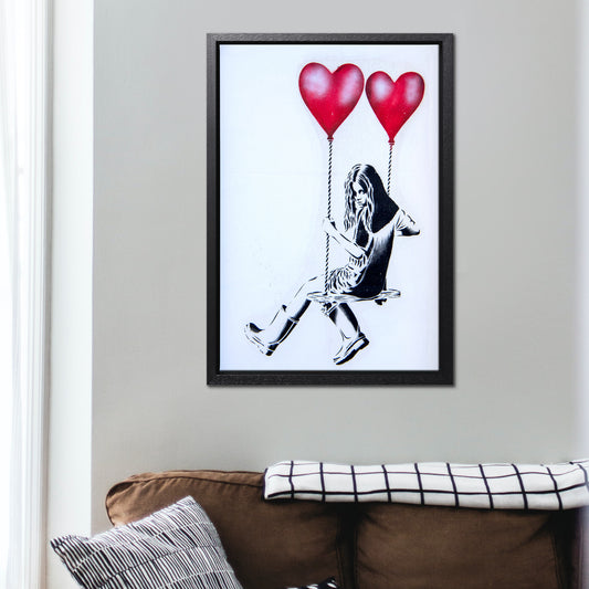 Heart Balloon Swing Girl Canvas Art