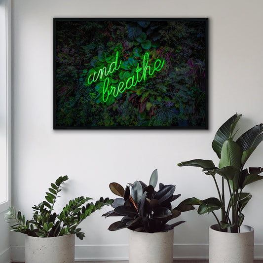 And Breathe Green Neon Canvas Art