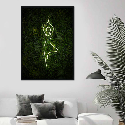 Yoga Tree Pose Neon Canvas Art