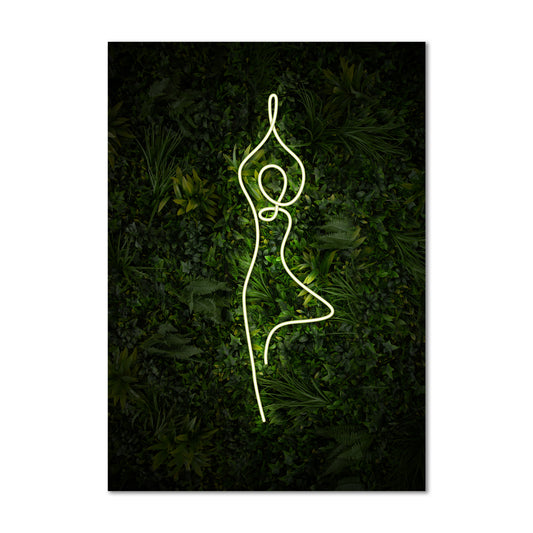 Yoga Tree Pose Neon Canvas Art