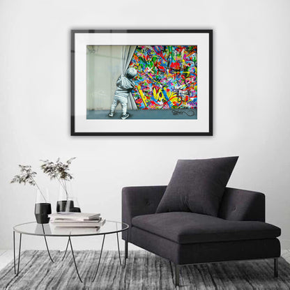 Behind the Curtain Graffiti Framed Art Print