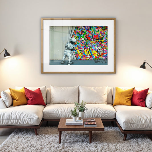 Behind the Curtain Graffiti Framed Art Print