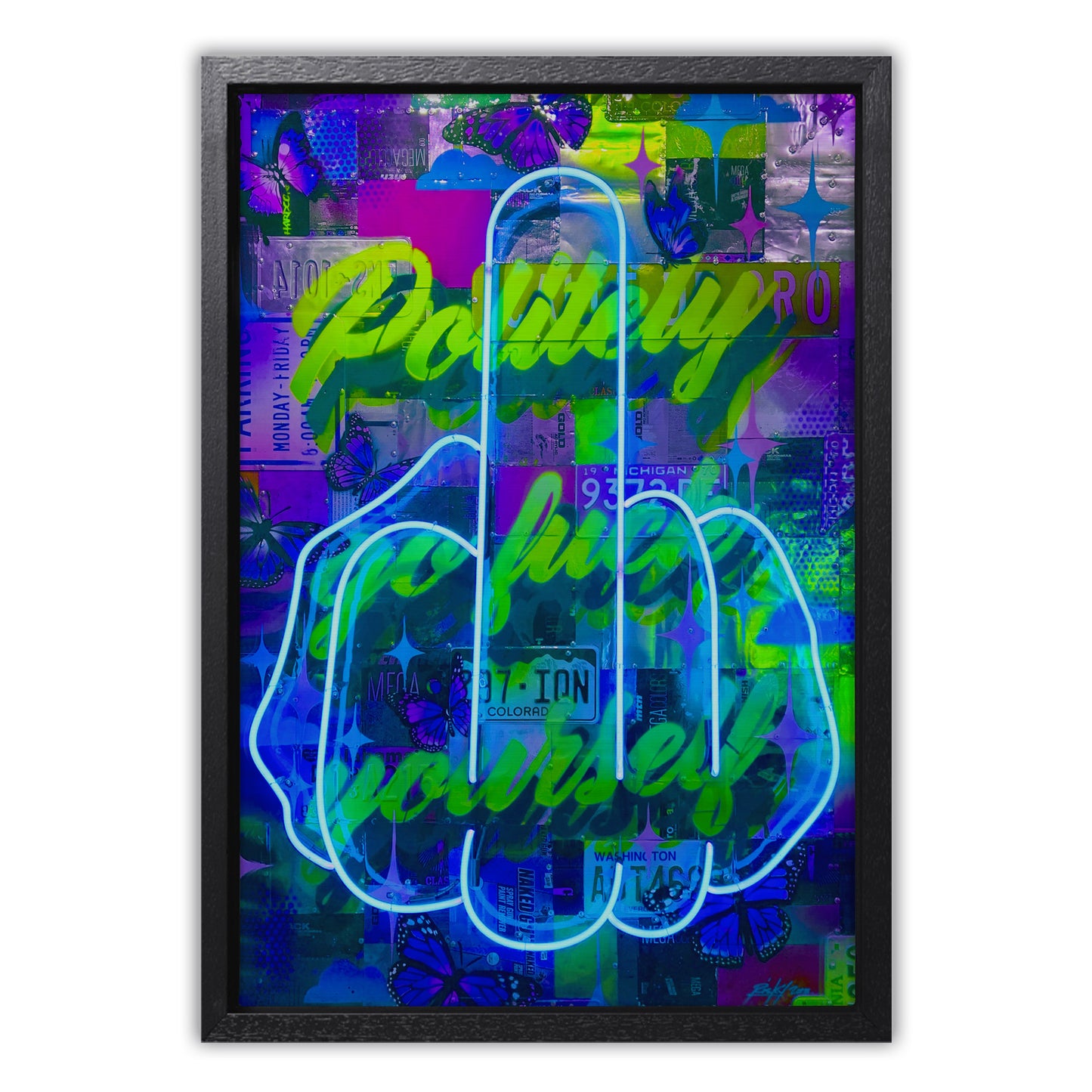 Politely Go F**k Yourself Blue Neon Canvas Art