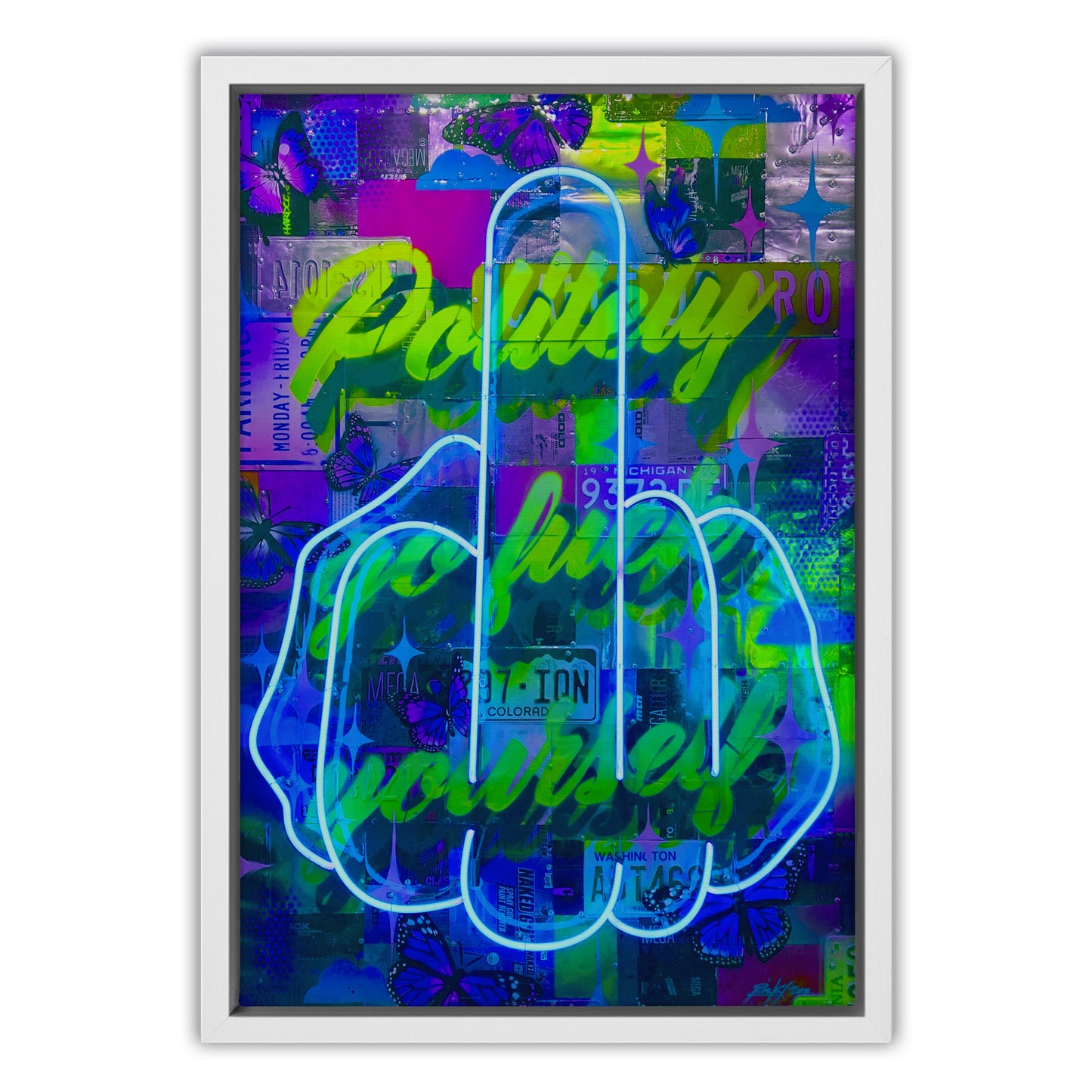 Politely Go F**k Yourself Blue Neon Canvas Art