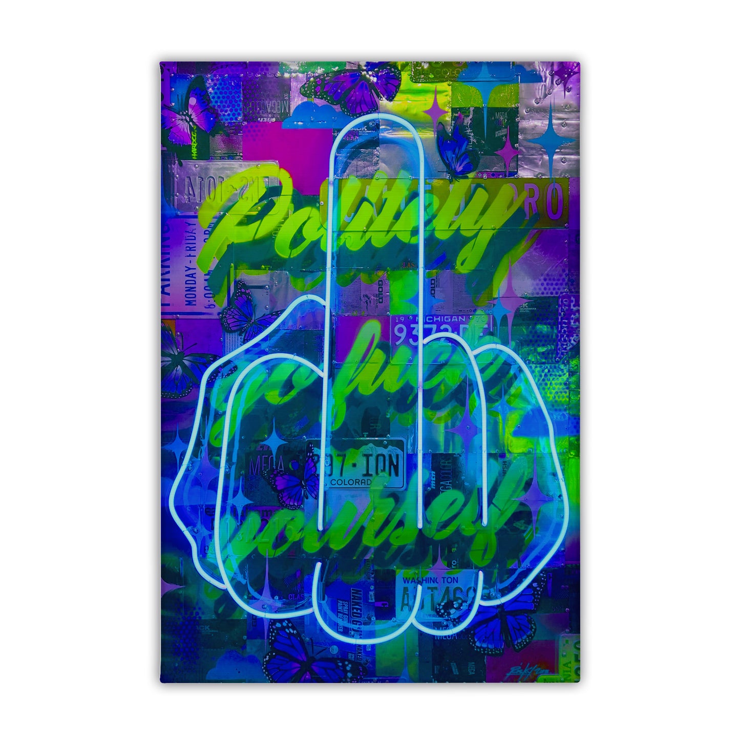 Politely Go F**k Yourself Blue Neon Canvas Art