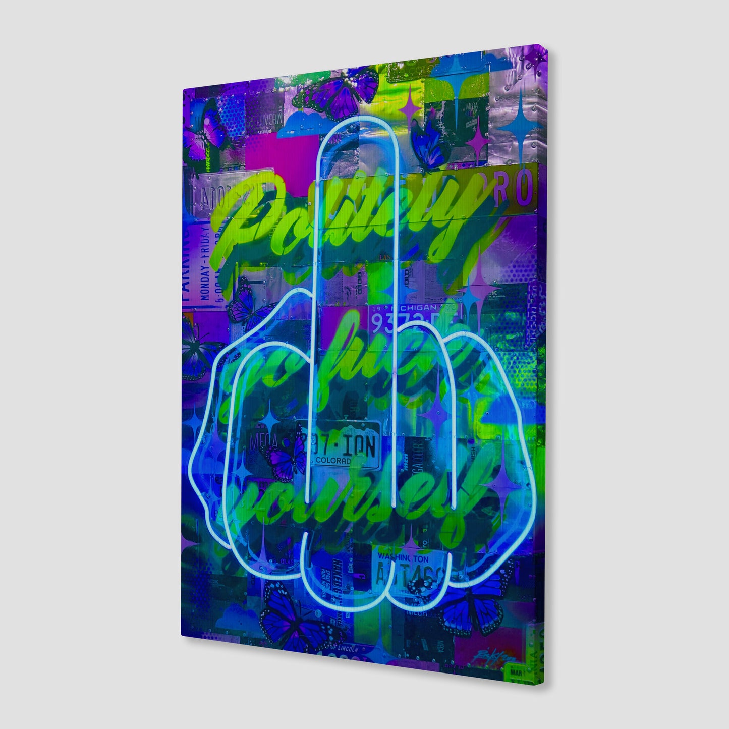 Politely Go F**k Yourself Blue Neon Canvas Art