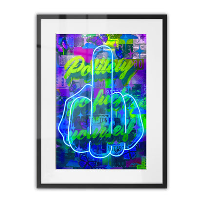Politely Go F**k Yourself Blue Neon Framed Art Print