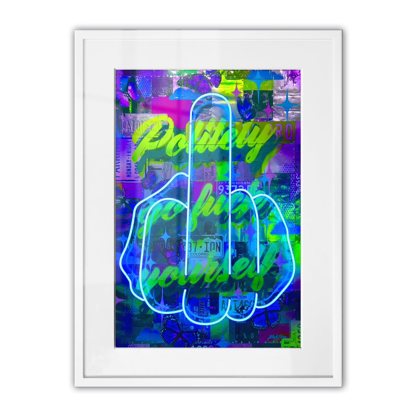 Politely Go F**k Yourself Blue Neon Framed Art Print