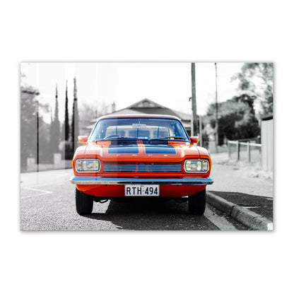 1970s MK1 Ford Capri - Vista Orange Black Stripes Acrylic Art Print