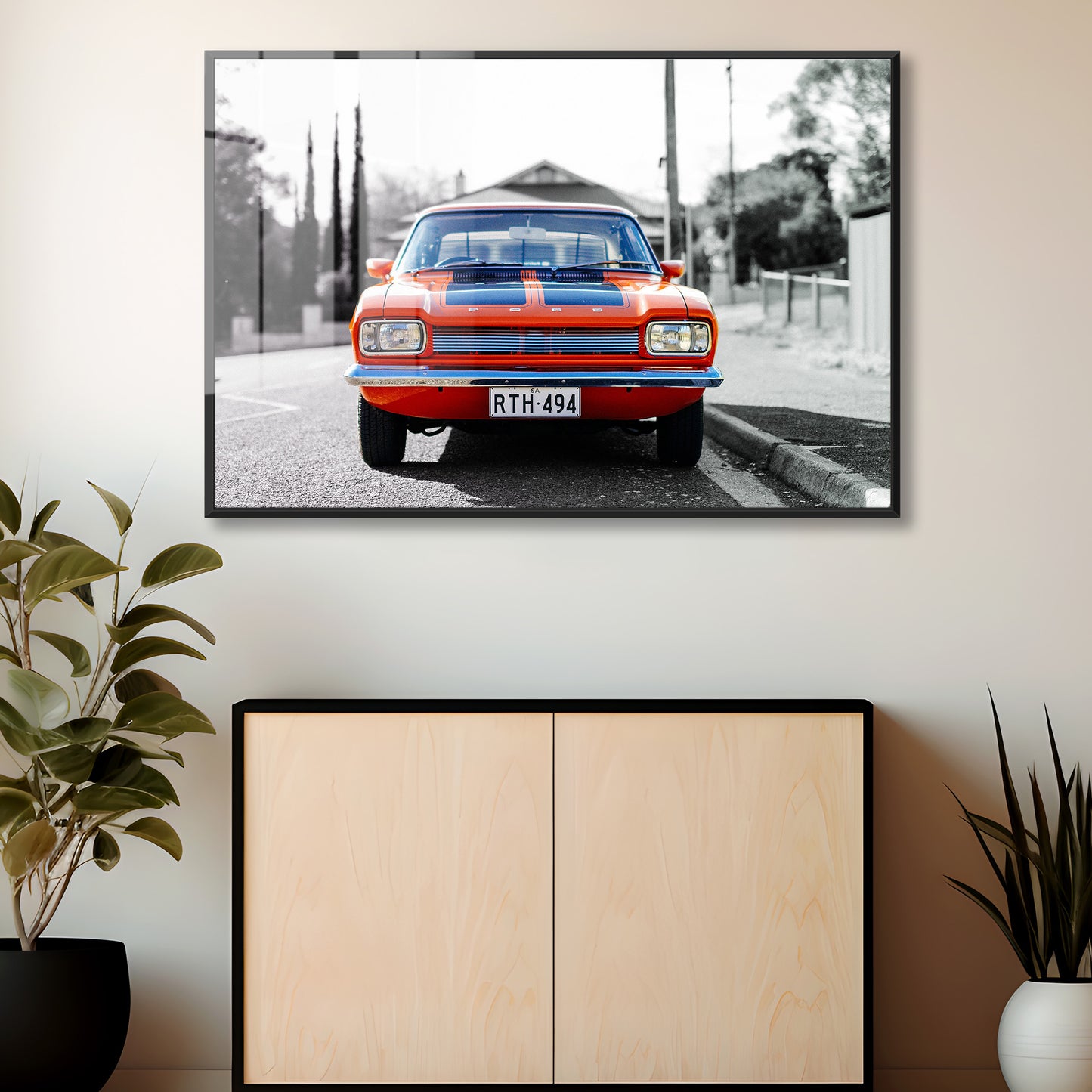 1970s MK1 Ford Capri - Vista Orange Black Stripes Acrylic Art Print