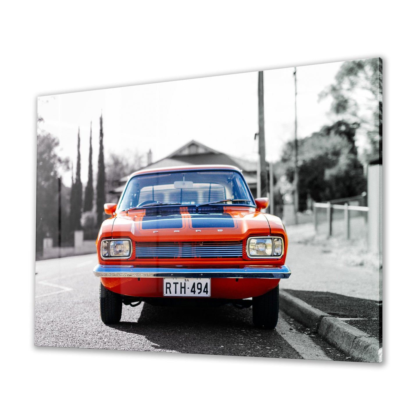 1970s MK1 Ford Capri - Vista Orange Black Stripes Acrylic Art Print