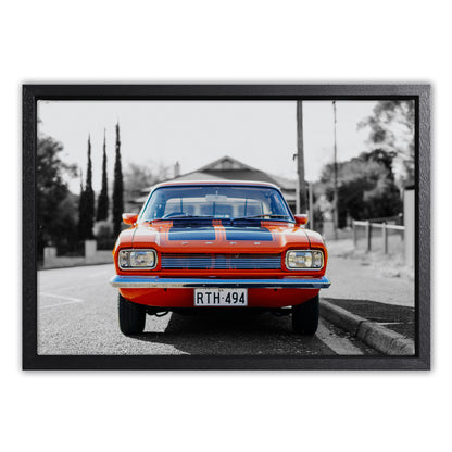 1970s MK1 Ford Capri - Vista Orange Black Stripes Canvas Art Print