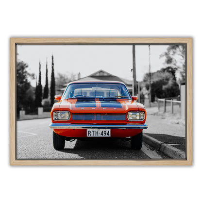 1970s MK1 Ford Capri - Vista Orange Black Stripes Canvas Art Print