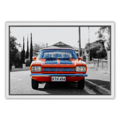 1970s MK1 Ford Capri - Vista Orange Black Stripes Canvas Art Print