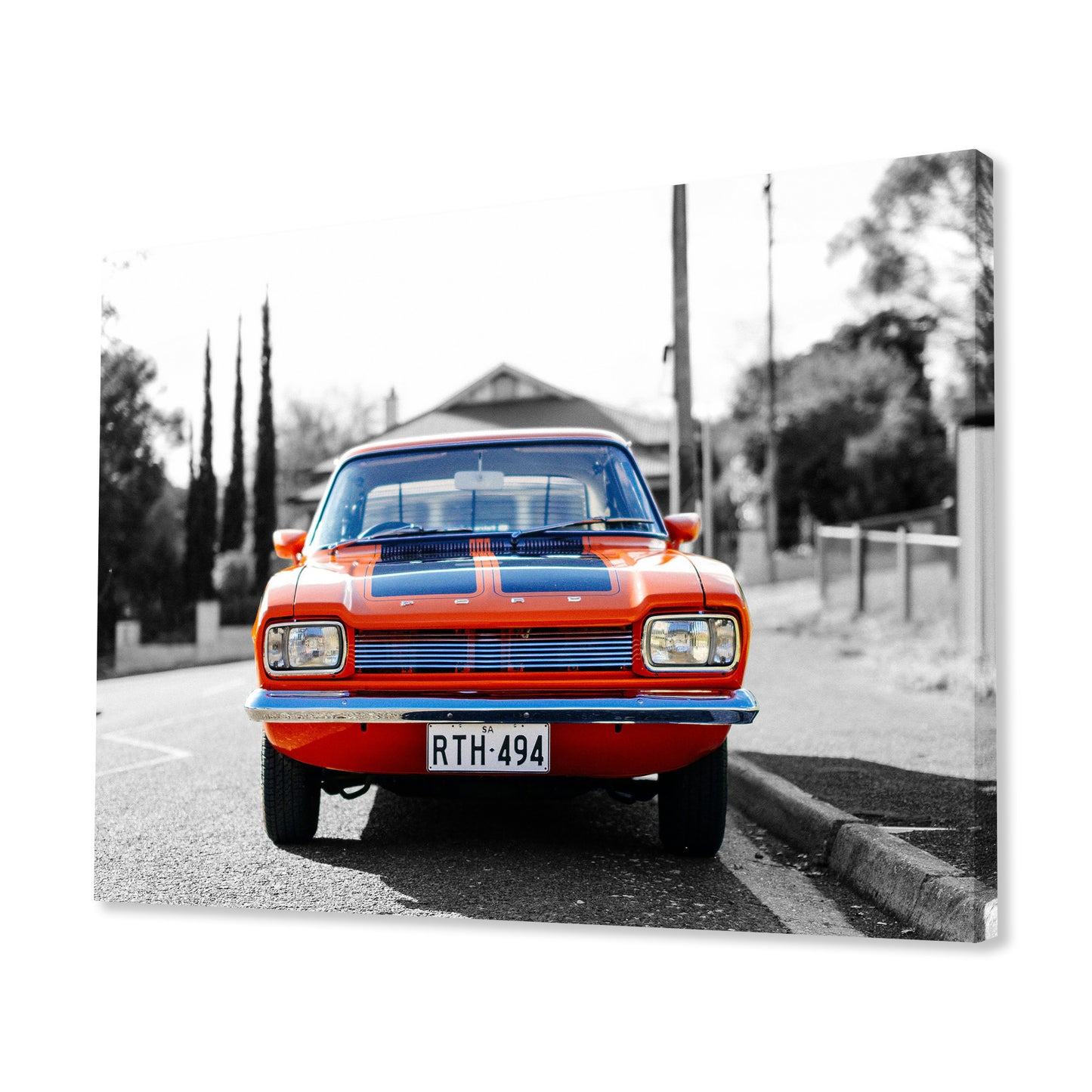 1970s MK1 Ford Capri - Vista Orange Black Stripes Canvas Art Print