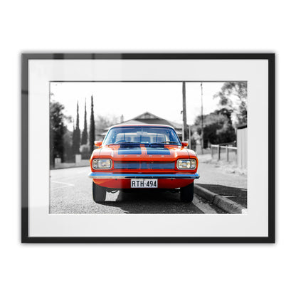 1970s MK1 Ford Capri - Vista Orange Black Stripes Framed Art Print