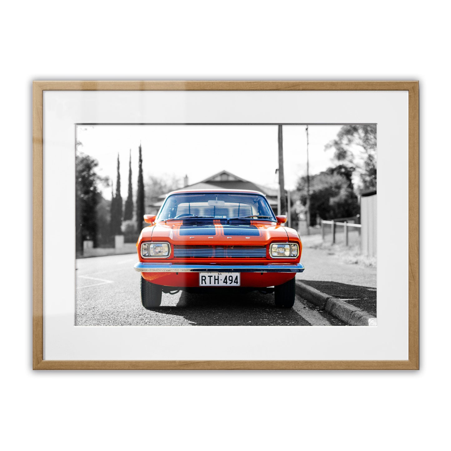1970s MK1 Ford Capri - Vista Orange Black Stripes Framed Art Print