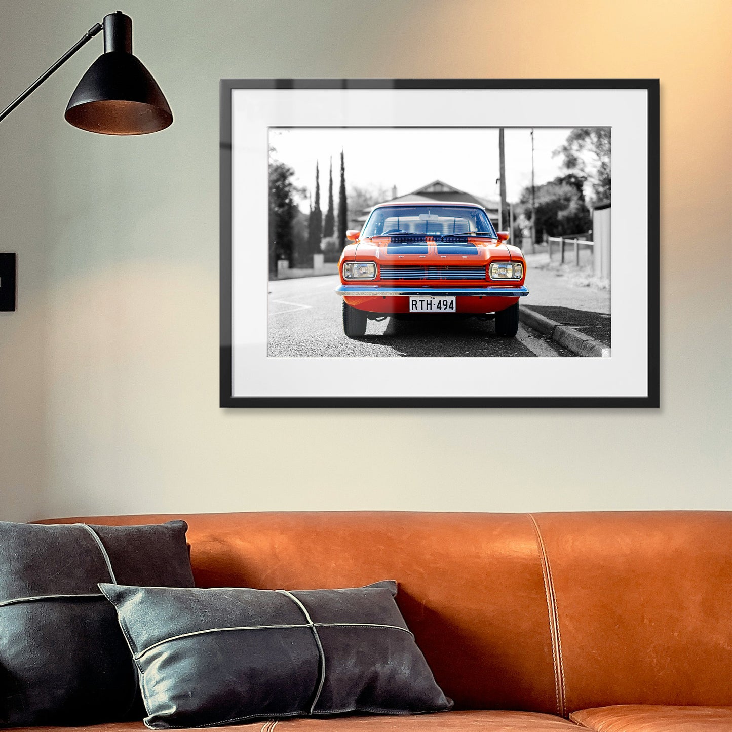 1970s MK1 Ford Capri - Vista Orange Black Stripes Framed Art Print