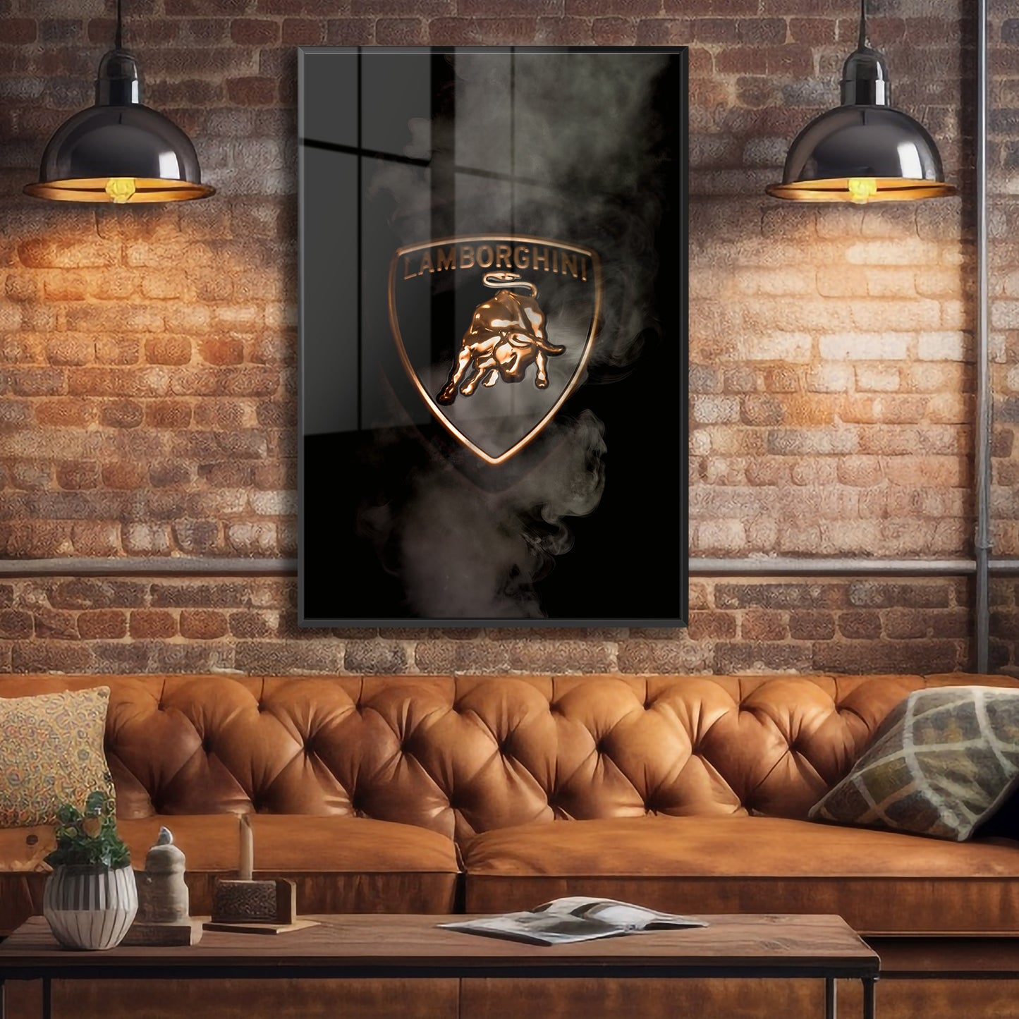 Black Lamborghini Smoking Badge Acrylic Art Print
