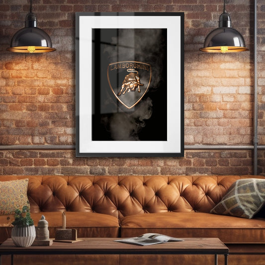 Black Lamborghini Smoking Badge Framed Art Print