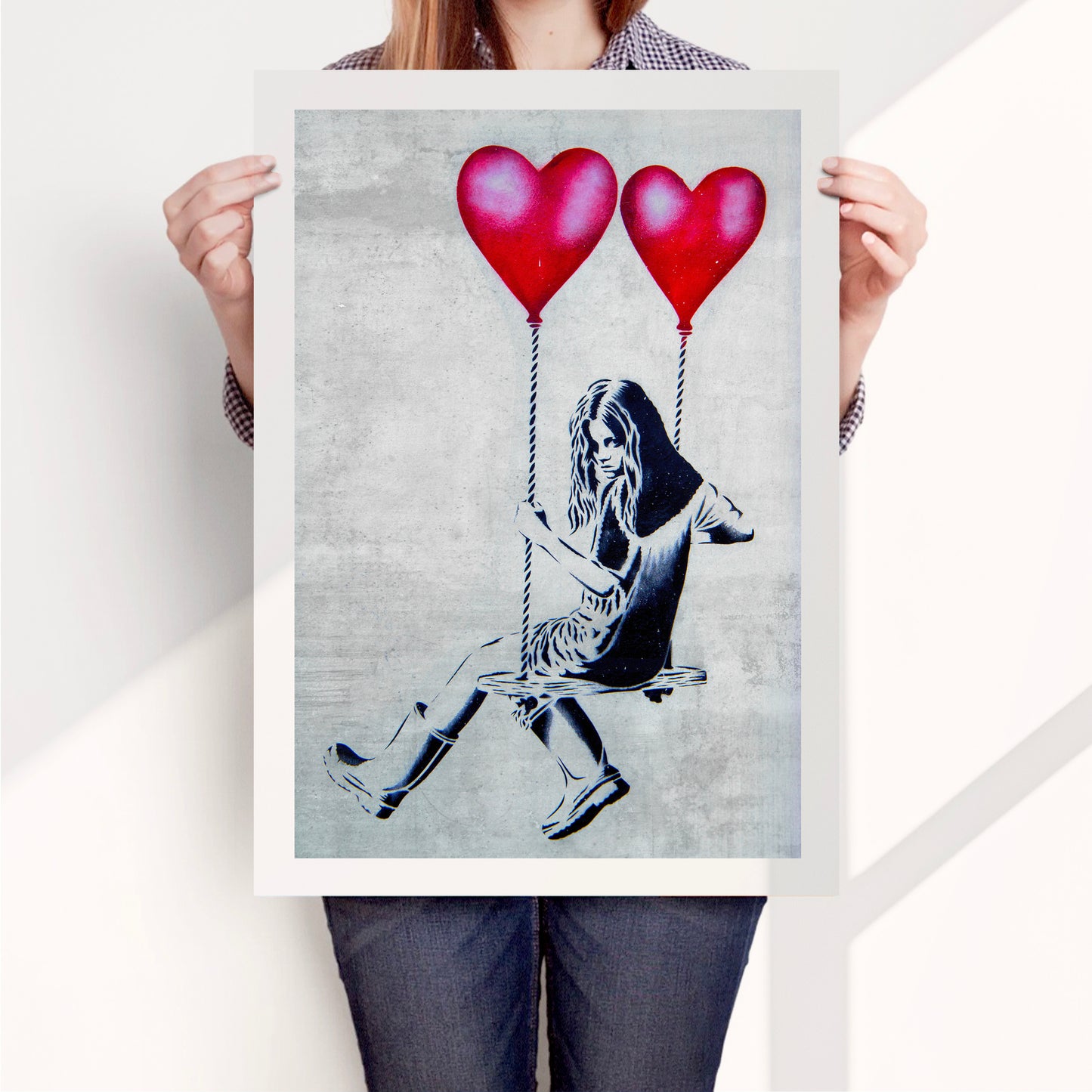 Heart Balloon Swing Girl Poster Print