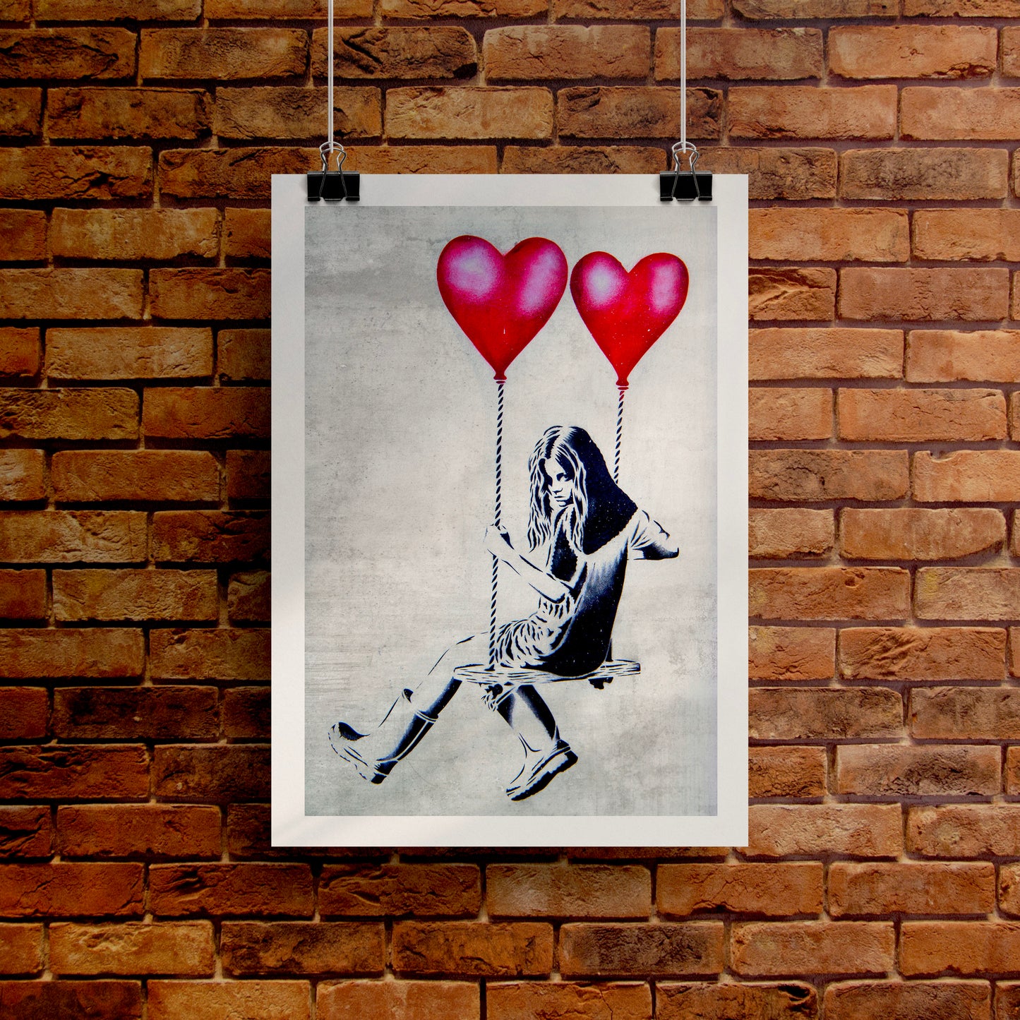 Heart Balloon Swing Girl Poster Print