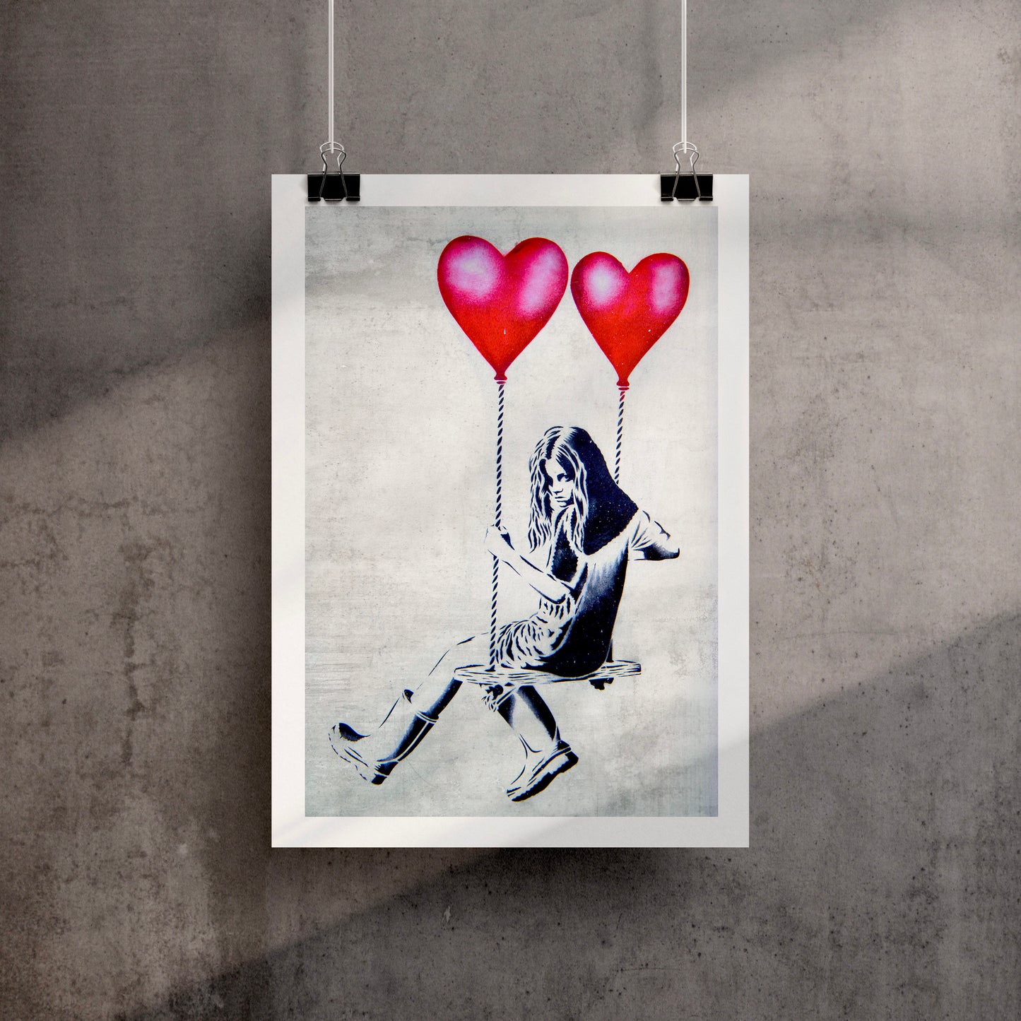 Heart Balloon Swing Girl Poster Print