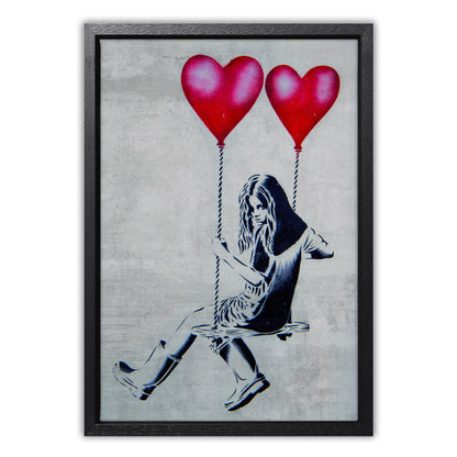 Heart Balloon Swing Girl Canvas Art Print