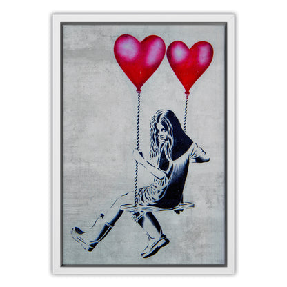 Heart Balloon Swing Girl Canvas Art Print