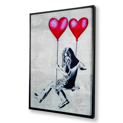Heart Balloon Swing Girl Canvas Art Print