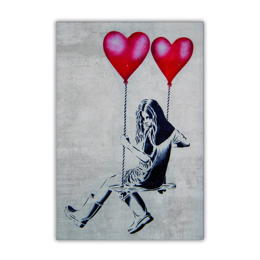Heart Balloon Swing Girl Canvas Art Print