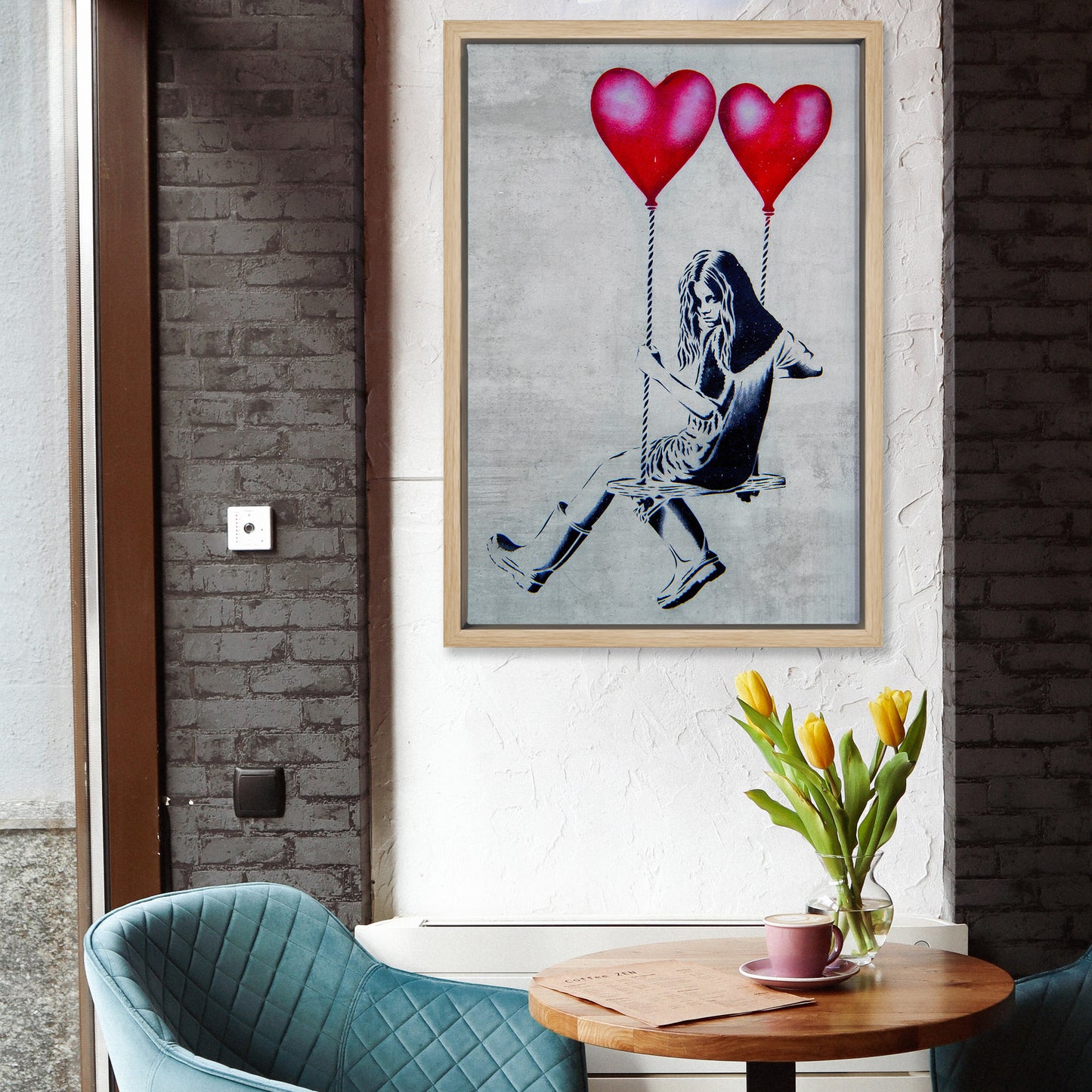 Heart Balloon Swing Girl Canvas Art Print